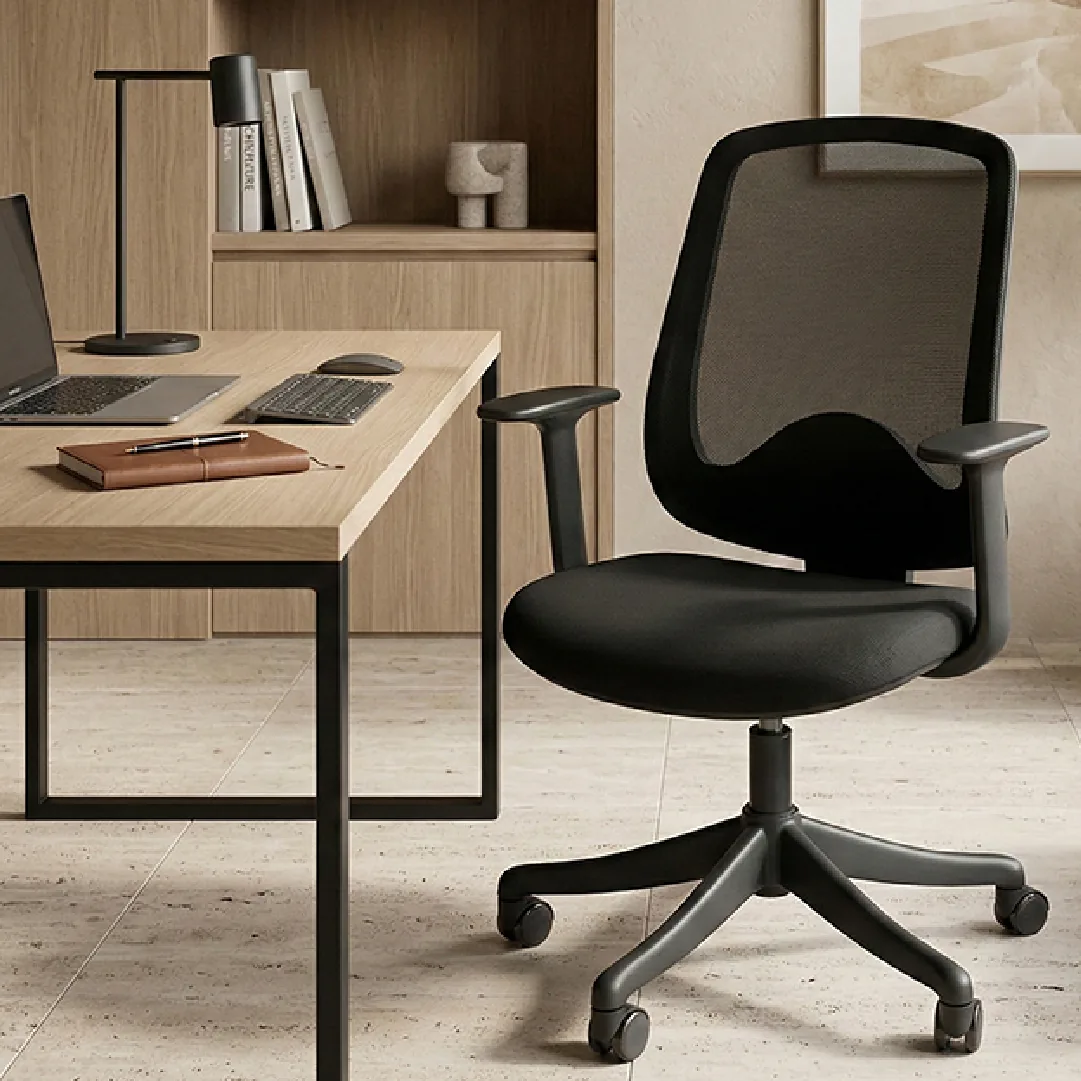Mesh Task Chair with Fixed Arms & 330 PP Tripod Base - Black Saudi Arabia 2
