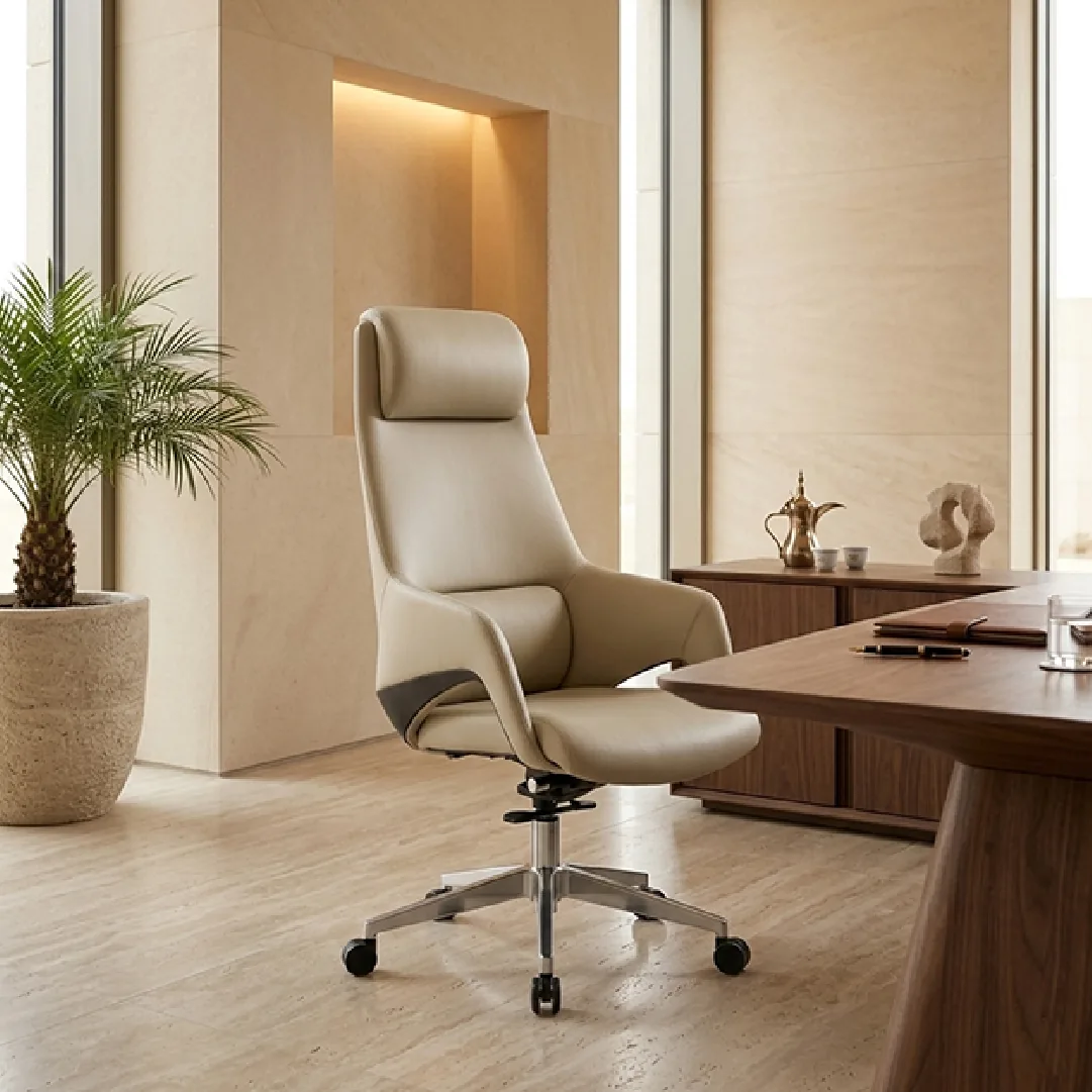 G30A Beige Leather Executive Chair, Polished Alloy Base Saudi Arabia 2