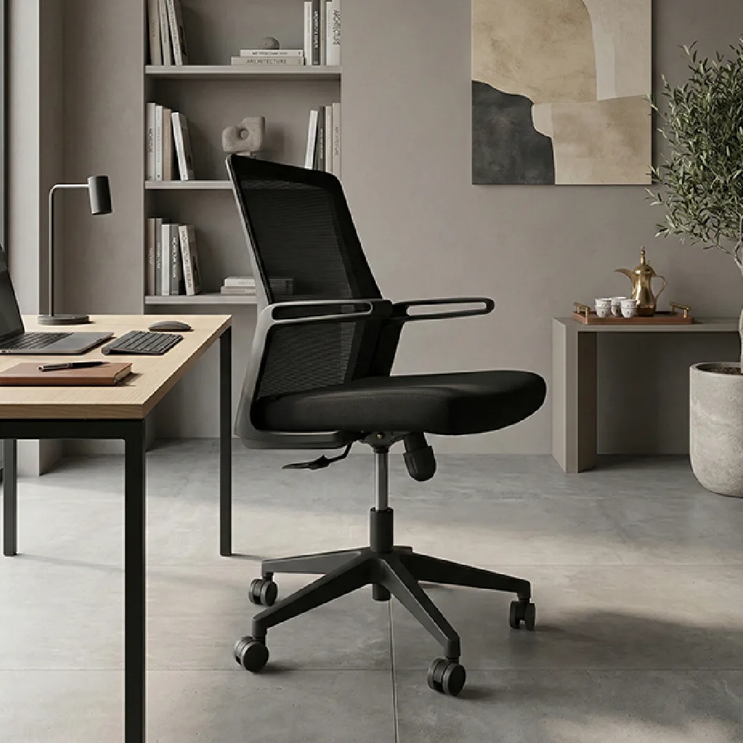 Mesh Task Chair with Fixed Armrests - Black Saudi Arabia 2