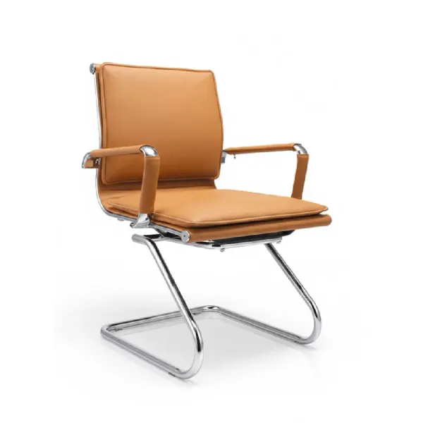 Brown Leather Cantilever Visitor Chair with Chrome Frame Saudi Arabia