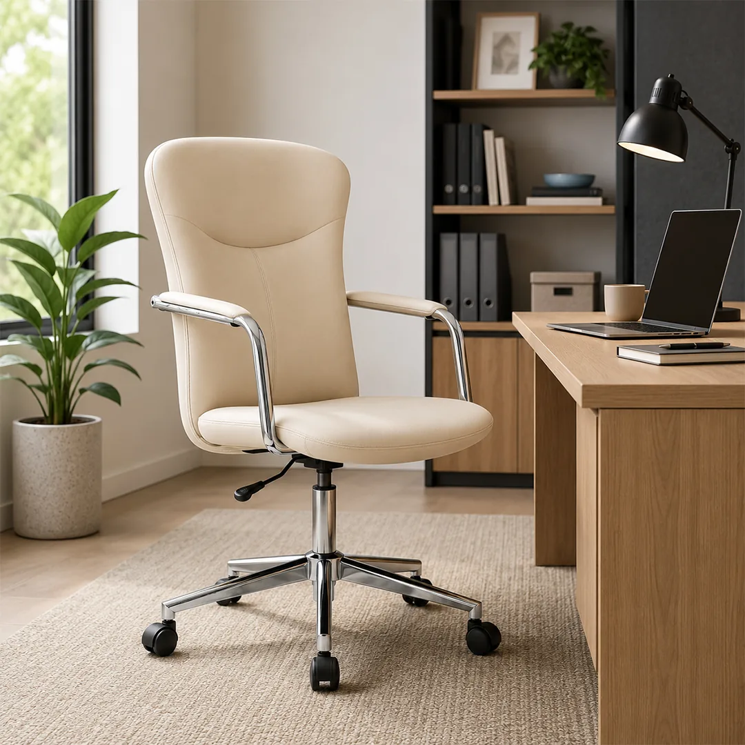 White PU Leather Executive Swivel Chair, Curved Back Saudi Arabia 2