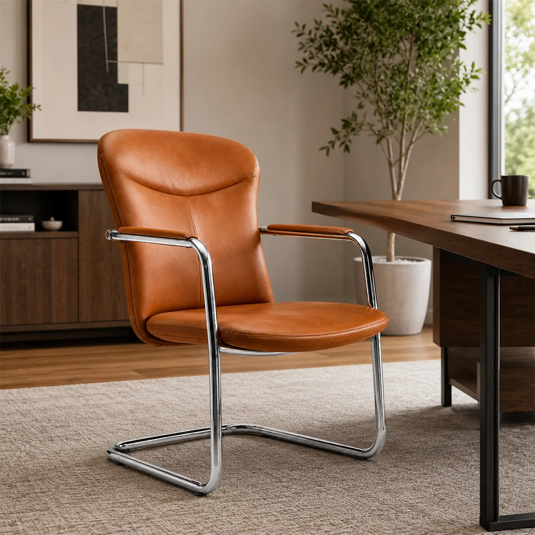 White PU Leather Visitor Chair with Chrome Cantilever Saudi Arabia 2
