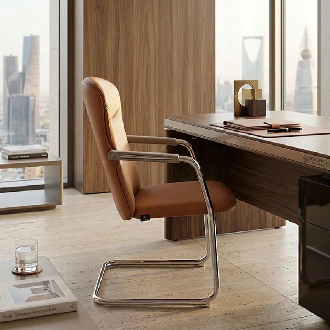 Brown PU Leather Visitor Chair with Chrome Cantilever Saudi Arabia 2