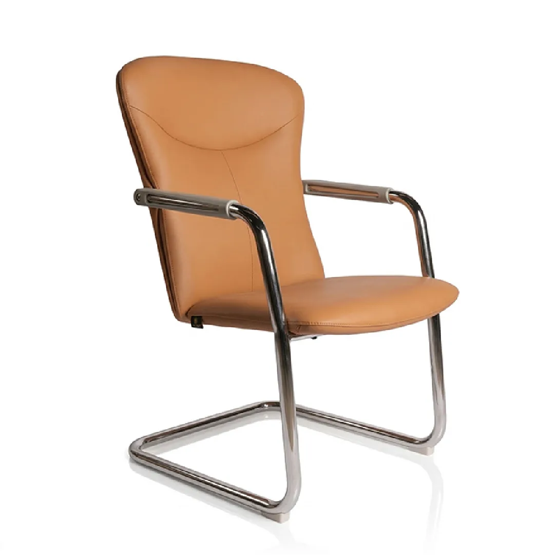 Brown PU Leather Visitor Chair with Chrome Cantilever Saudi Arabia 3