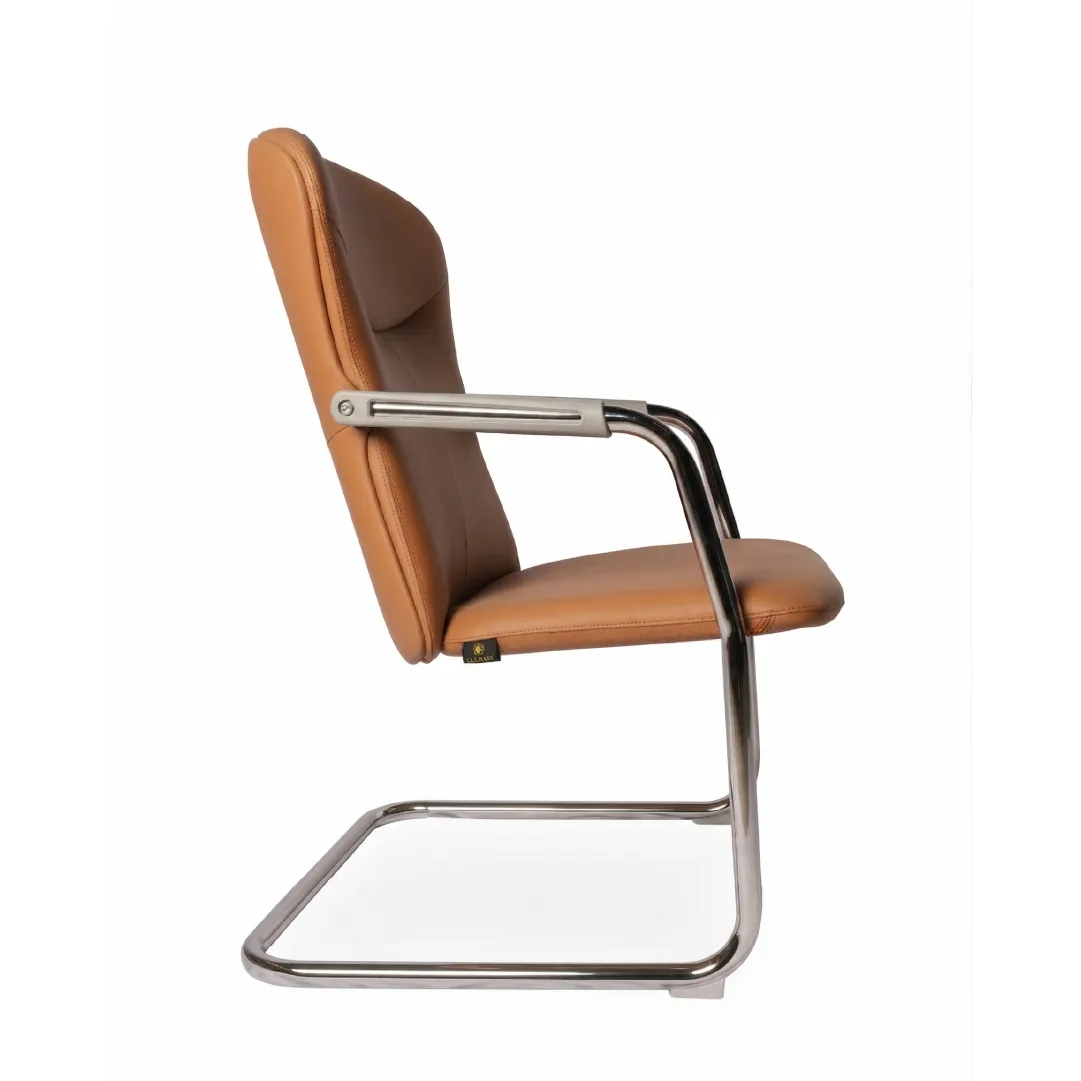Brown PU Leather Visitor Chair with Chrome Cantilever Saudi Arabia 4