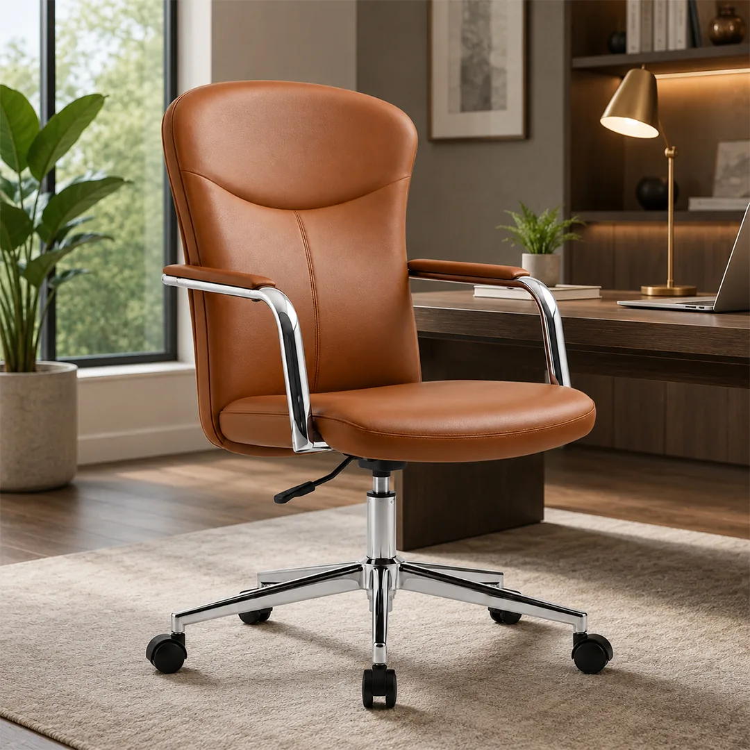 Brown PU Leather Executive Swivel Chair, Curved Back Saudi Arabia 2
