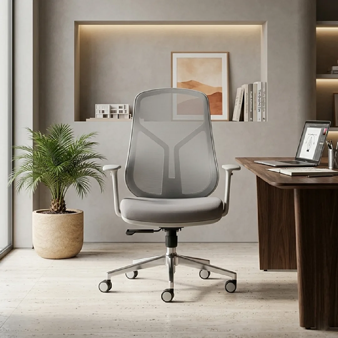 Grey Mesh Task Chair with One-Piece Shaped Sponge Seat Saudi Arabia 2