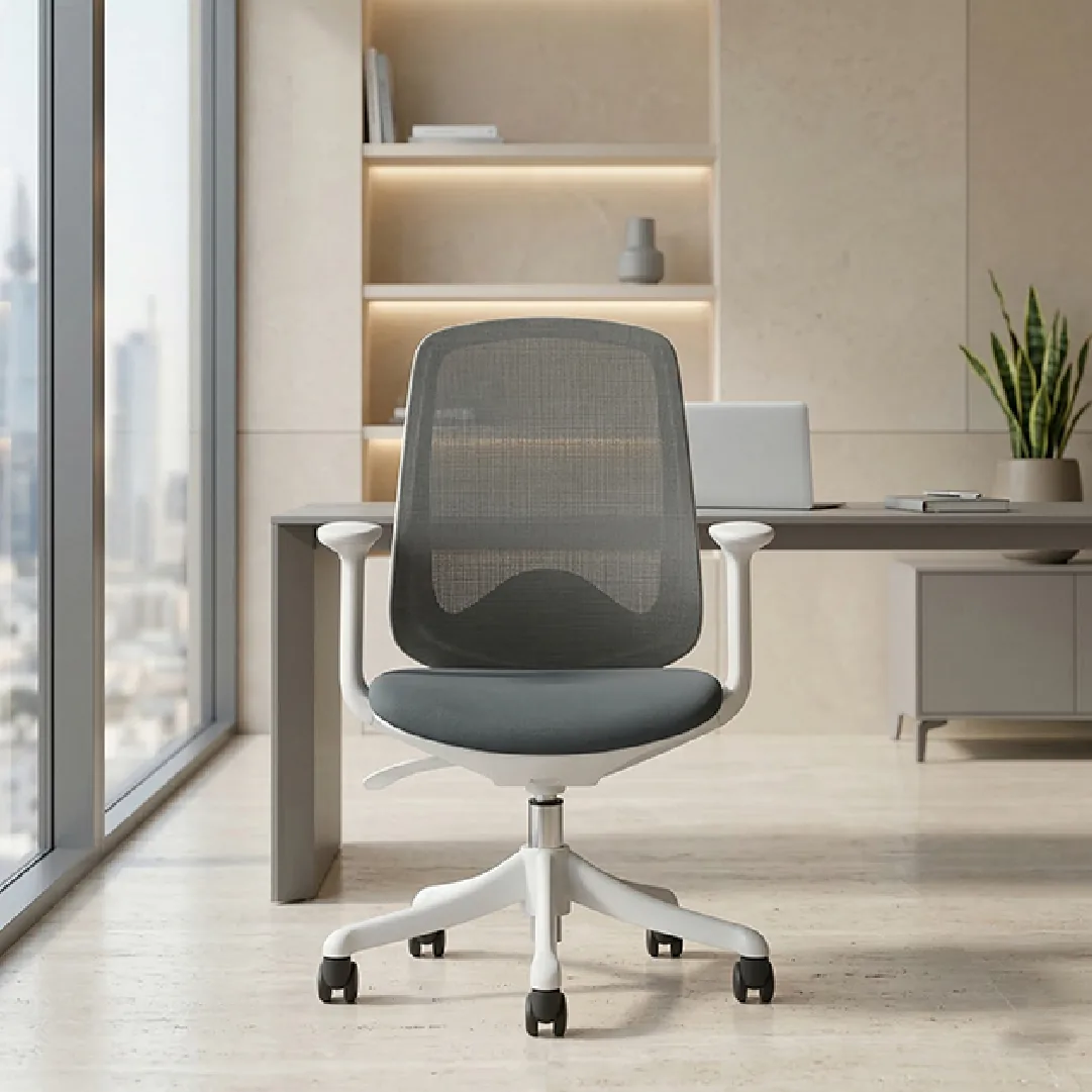 White Mesh Task Chair with Nylon Mesh Back & PP Tripod Base Saudi Arabia 2