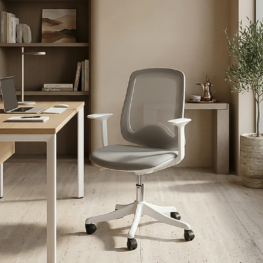White Mesh Task Chair with Nylon Mesh Back & PP Tripod Base Saudi Arabia 3