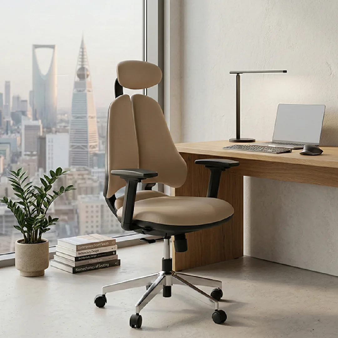 Dual-Back Executive Leather Office Chair - Khaki Saudi Arabia 2