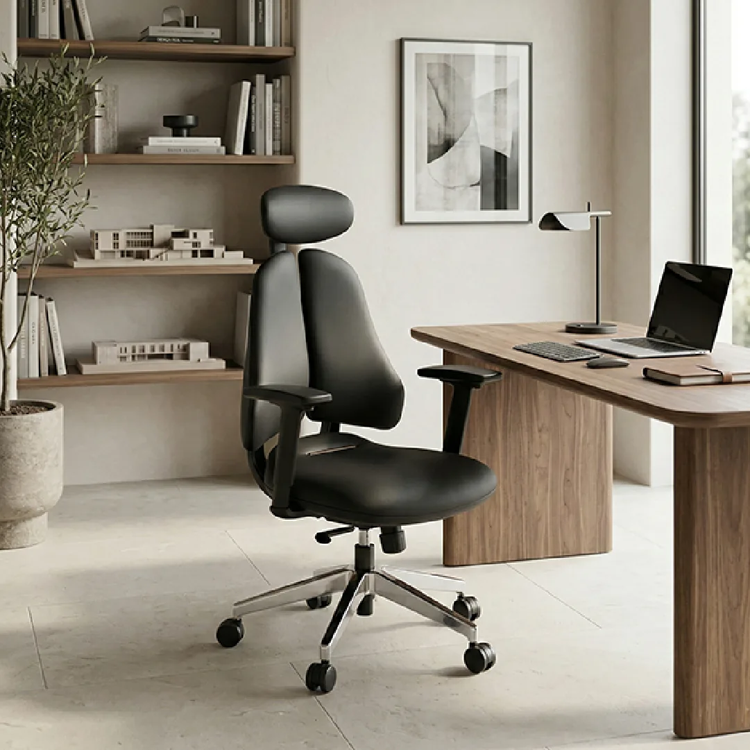 Dual-Back Executive Leather Chair with 3D Arms - Black Saudi Arabia 2