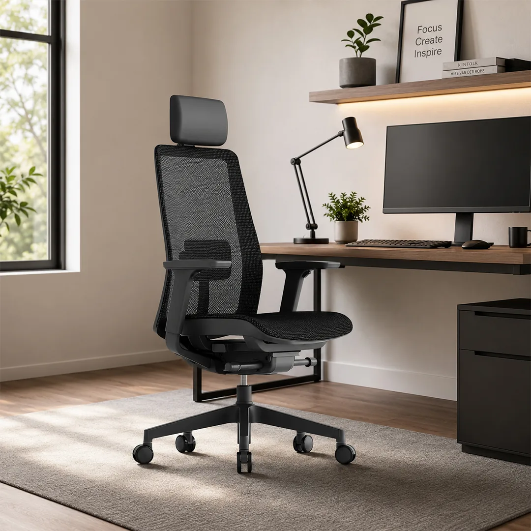 KD1 White Frame Mesh Chair - Light Grey Mesh & Headrest Saudi Arabia 2