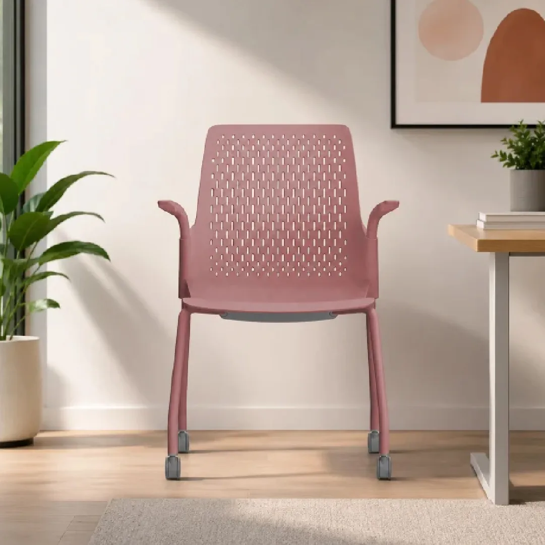 Red PP Visitor Chair with Grey PU Castors Saudi Arabia 2