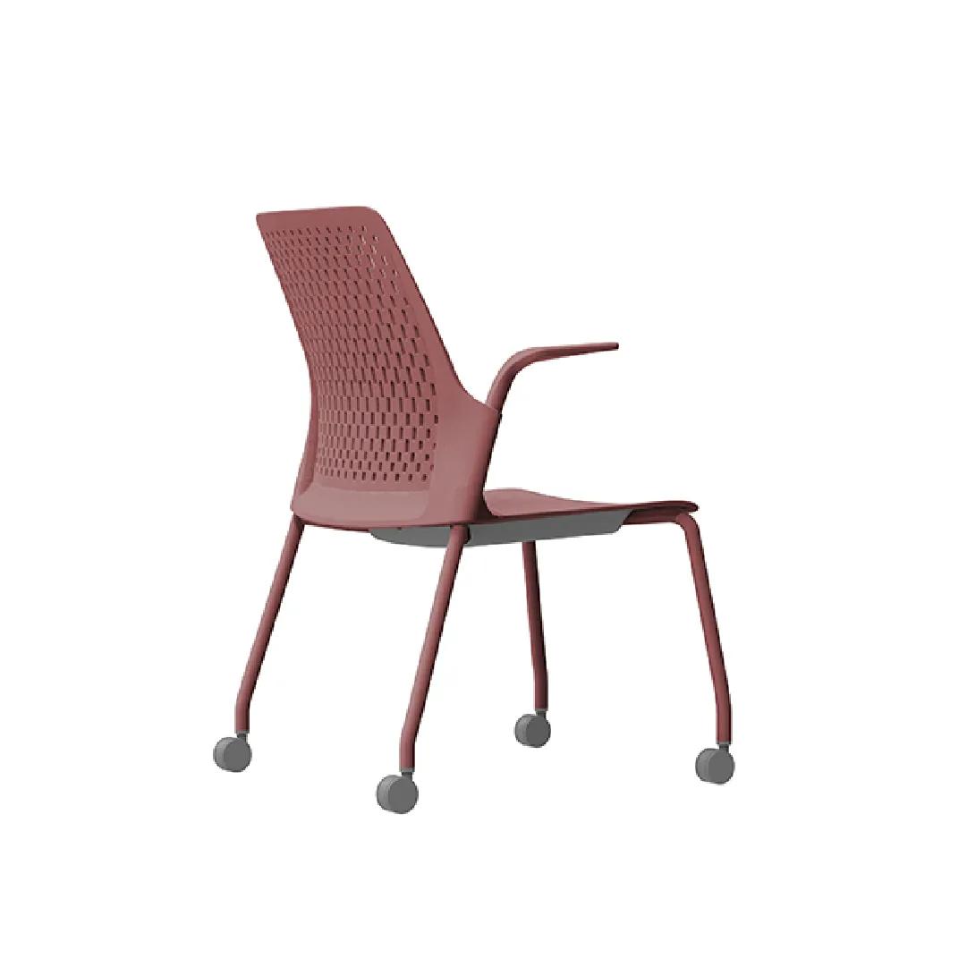 Red PP Visitor Chair with Grey PU Castors Saudi Arabia 3