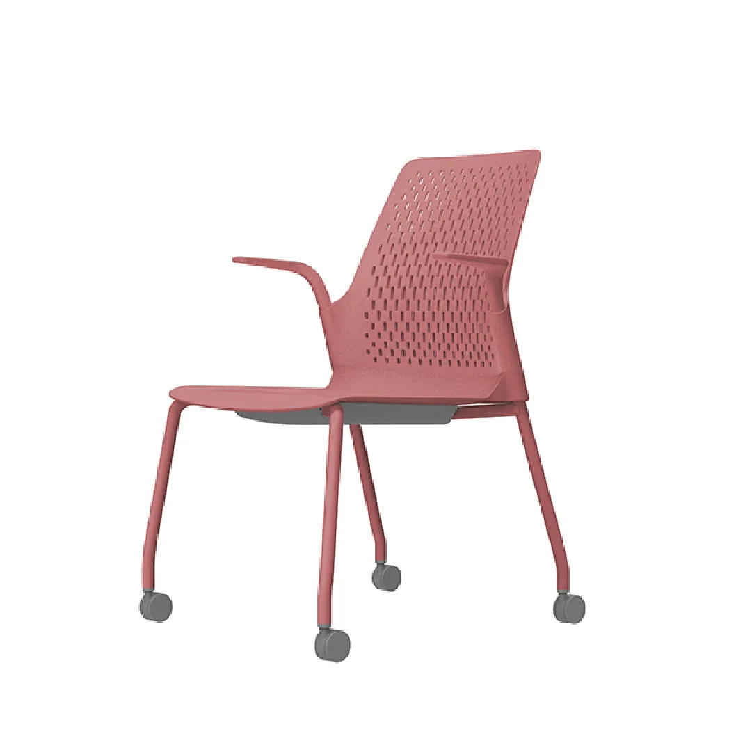 Red PP Visitor Chair with Grey PU Castors Saudi Arabia 4
