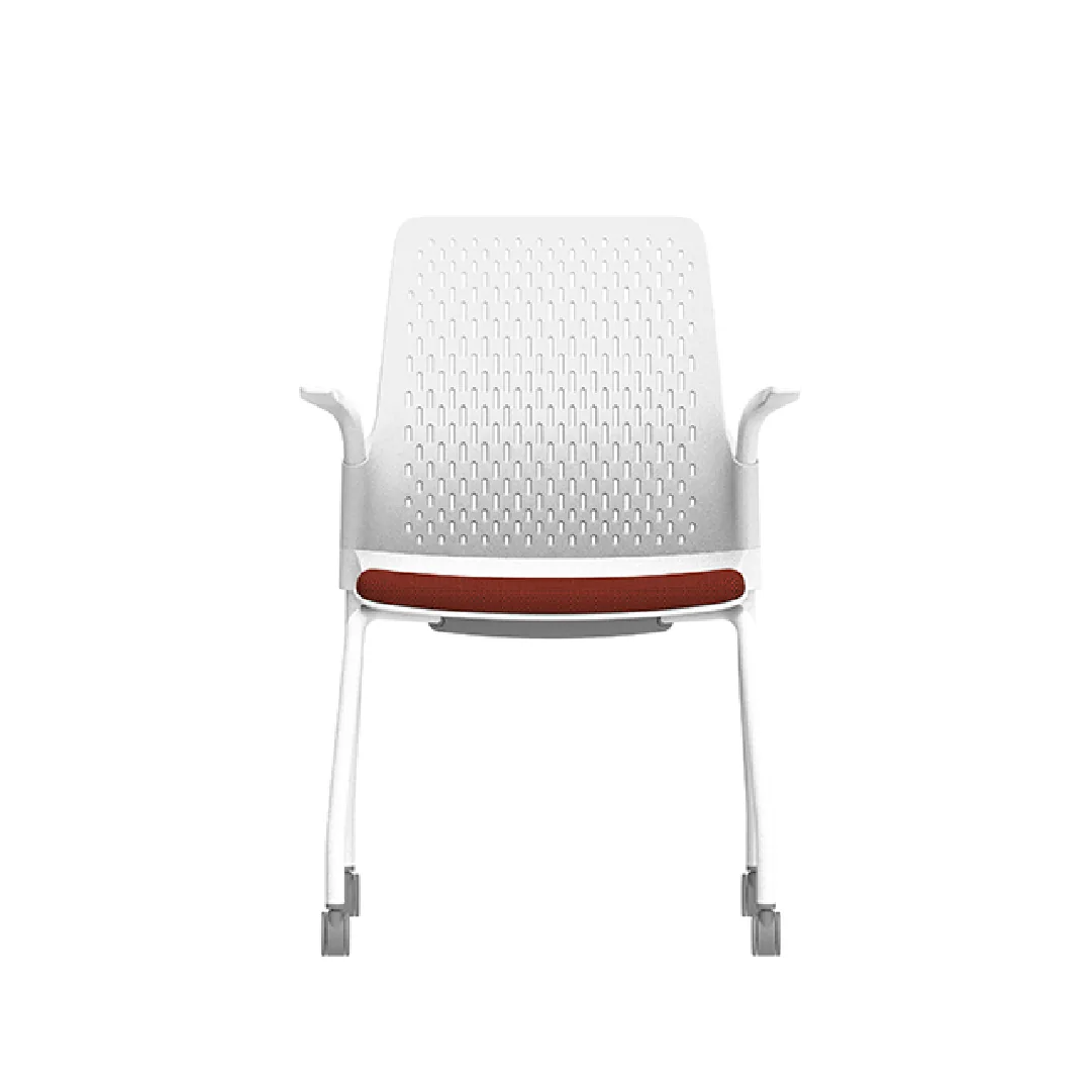 White Frame PP Visitor Chair with Red Padded Fabric Seat Saudi Arabia 3