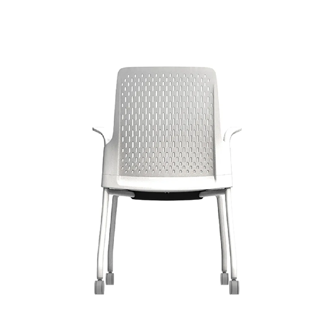 White Frame PP Visitor Chair with Red Padded Fabric Seat Saudi Arabia 4